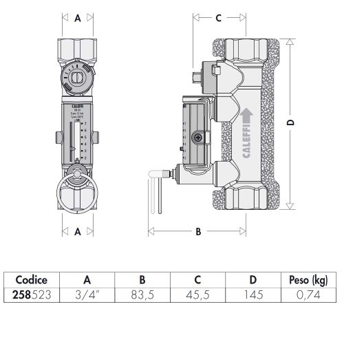 Immagine di Caleffi Valvola di bilanciamento con flussometro per impianti solari 3/4” 258523