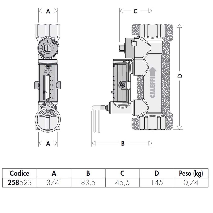 Immagine di Caleffi Valvola di bilanciamento con flussometro per impianti solari 3/4” 258523