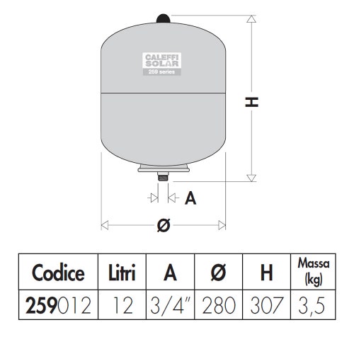Immagine di Caleffi Vaso d'espansione saldato per impianti solari  3/4” 12lt 259012