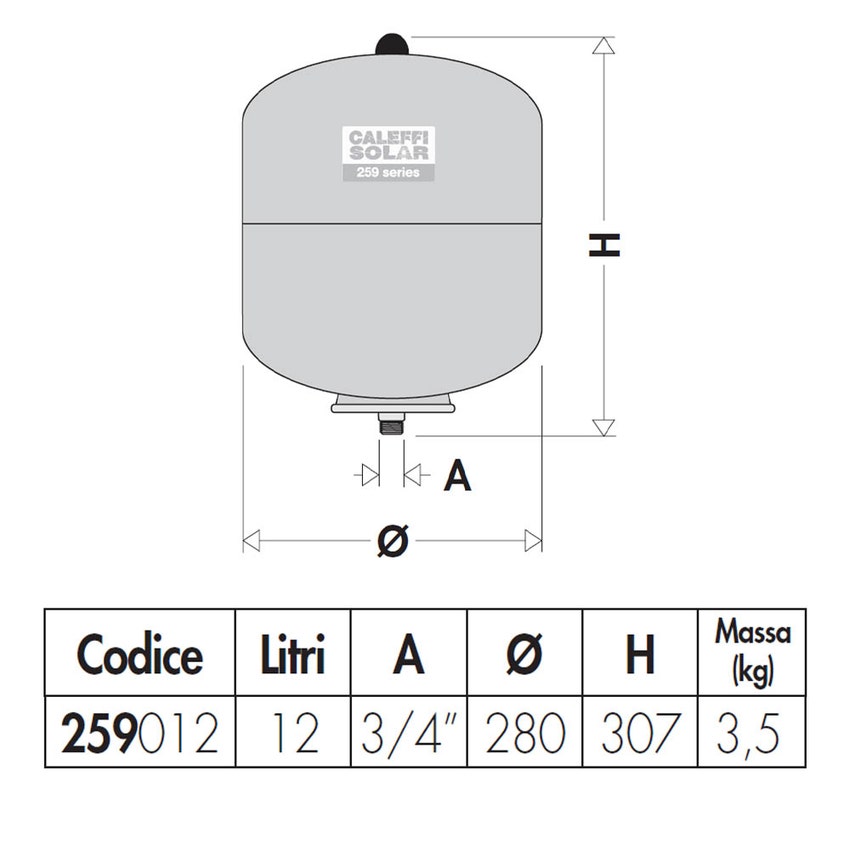 Immagine di Caleffi Vaso d'espansione saldato per impianti solari  3/4” 12lt 259012