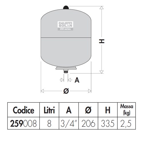 Caleffi 259008 Vaso d'espansione saldato per impianti solari 3/4” 8 lt