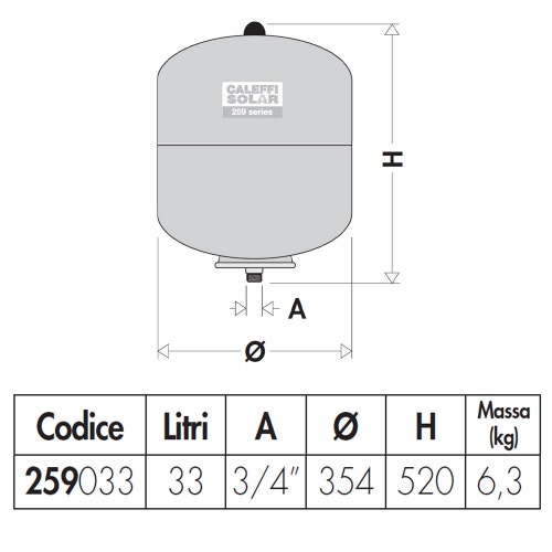 Immagine di Caleffi Vaso d'espansione saldato per impianti solari  3/4” 33lt 259033