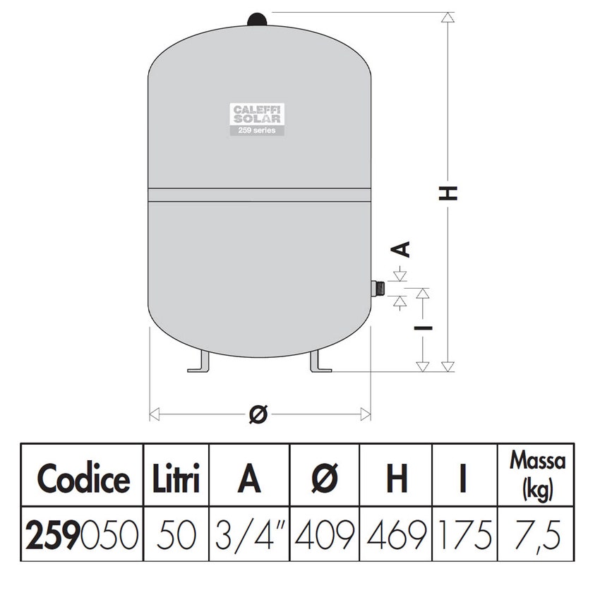 Immagine di Caleffi Vaso d’espansione per circuito primario degli impianti solari. Membrana a diaframma 3/4” 259050