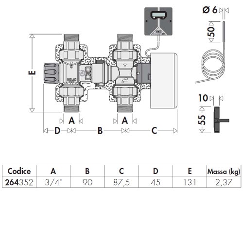 Immagine di Caleffi SOLARNOCAL - Kit di collegamento bollitore solare con caldaia 3/4" 264352