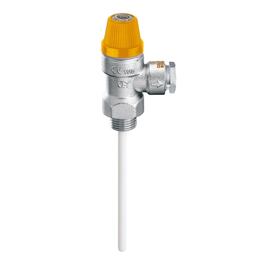 Immagine di Caleffi Valvola di sicurezza combinata temperatura e pressione per impianti solari 1/2” M x Ø 15 10 bar 309401