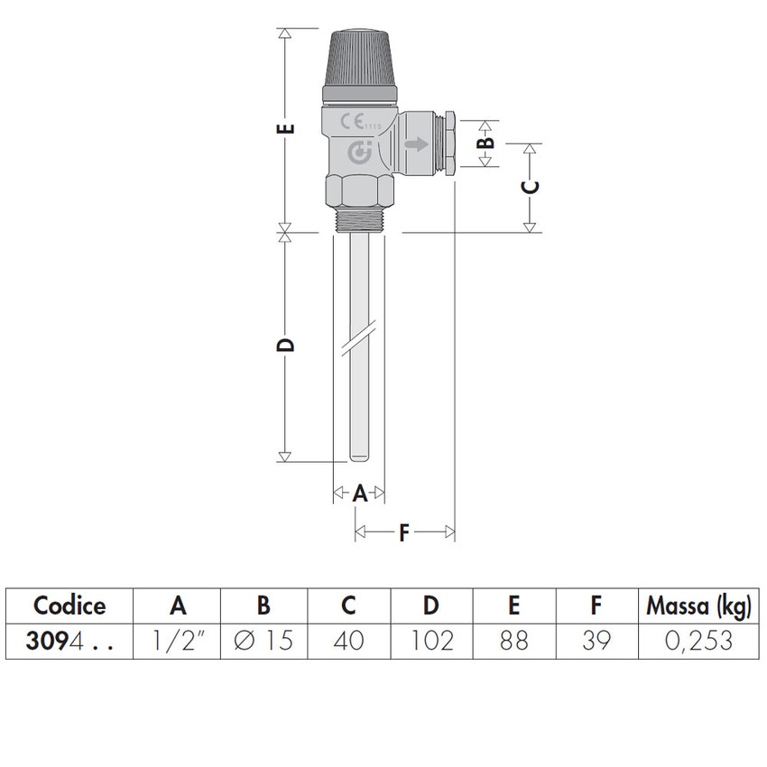 Immagine di Caleffi Valvola di sicurezza combinata temperatura e pressione 1/2" X Ø15 7 bar 309470