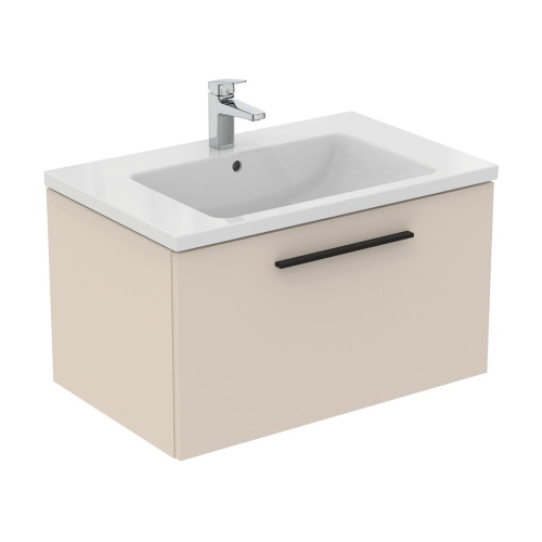 Immagine di Ideal Standard I.LIFE B set L.80 cm con mobile sottolavabo, colore sabbia finitura opaco, lavabo, colore bianco finitura lucido, specchio rettangolare T5271NF+T460401