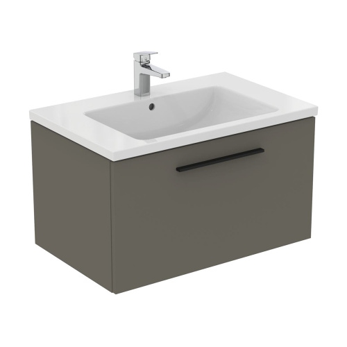 Immagine di Ideal Standard I.LIFE B mobile sottolavabo L.80 H.44 P.50.5 cm, con un cassetto esterno, interno colore antracite, colore grigio quarzo finitura opaco T5271NG