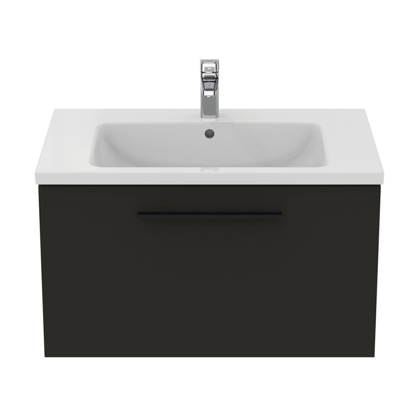 Immagine di Ideal Standard I.LIFE B set L.80 cm con mobile sottolavabo, colore grigio carbonio finitura opaco, lavabo, colore bianco finitura lucido, specchio rettangolare T5271NV+T460401