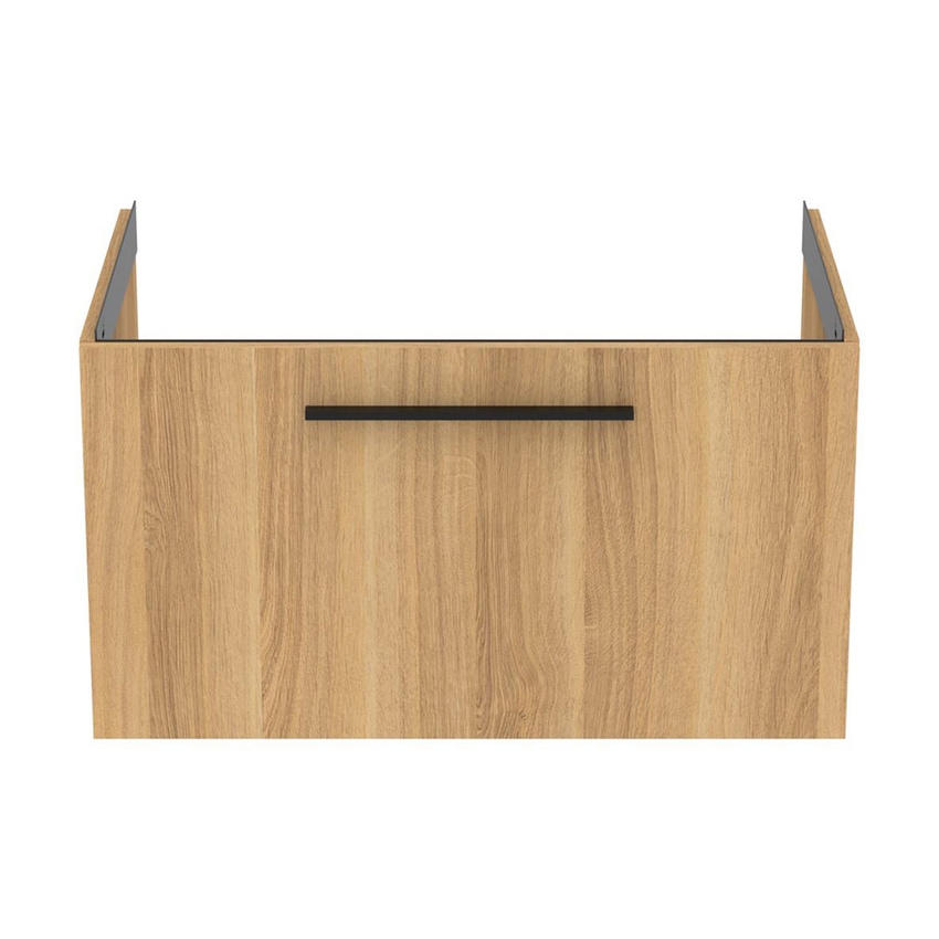 Immagine di Ideal Standard I.LIFE B set L.80 cm con mobile sottolavabo, finitura quercia chiara, lavabo, colore bianco finitura lucido, specchio rettangolare T5271NX+T460401