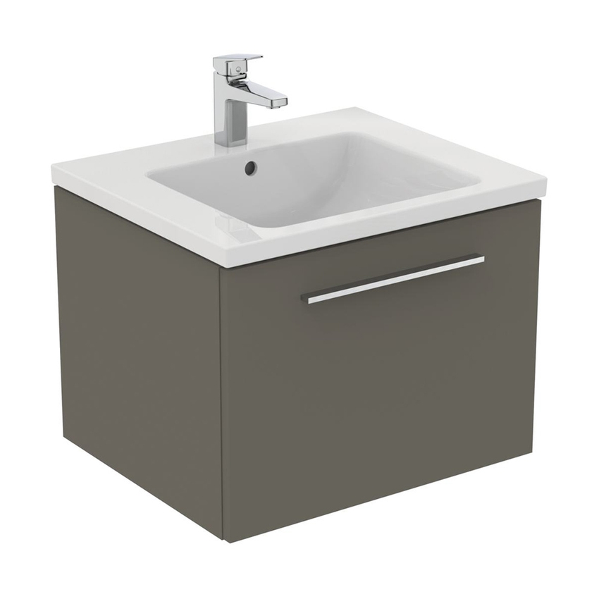 Immagine di Ideal Standard I.LIFE B mobile sottolavabo L.60 H.43.6 P.50.5 cm, con un cassetto esterno, interno colore antracite, colore grigio quarzo finitura opaco T5269NG