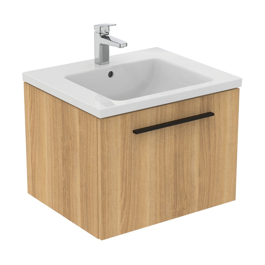 Immagine di Ideal Standard I.LIFE B mobile sottolavabo L.60 H.43.6 P.50.5 cm, con un cassetto esterno, interno colore antracite, finitura quercia chiara T5269NX