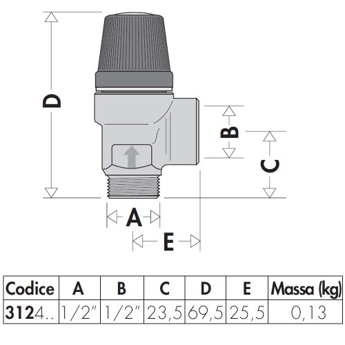 Immagine di Caleffi Valvola di sicurezza ordinaria, attacchi maschio-femmina  1/2"  7 bar 312470