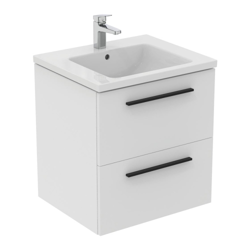 Immagine di Ideal Standard I.LIFE B set L.60 cm con mobile sottolavabo, colore bianco finitura opaco, lavabo, colore bianco finitura lucido, specchio rettangolare T5270DU+T460501
