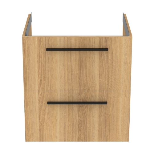 Immagine di Ideal Standard I.LIFE B set L.60 cm con mobile sottolavabo, finitura quercia chiara, lavabo, colore bianco finitura lucido, specchio rettangolare T5270NX+T460501