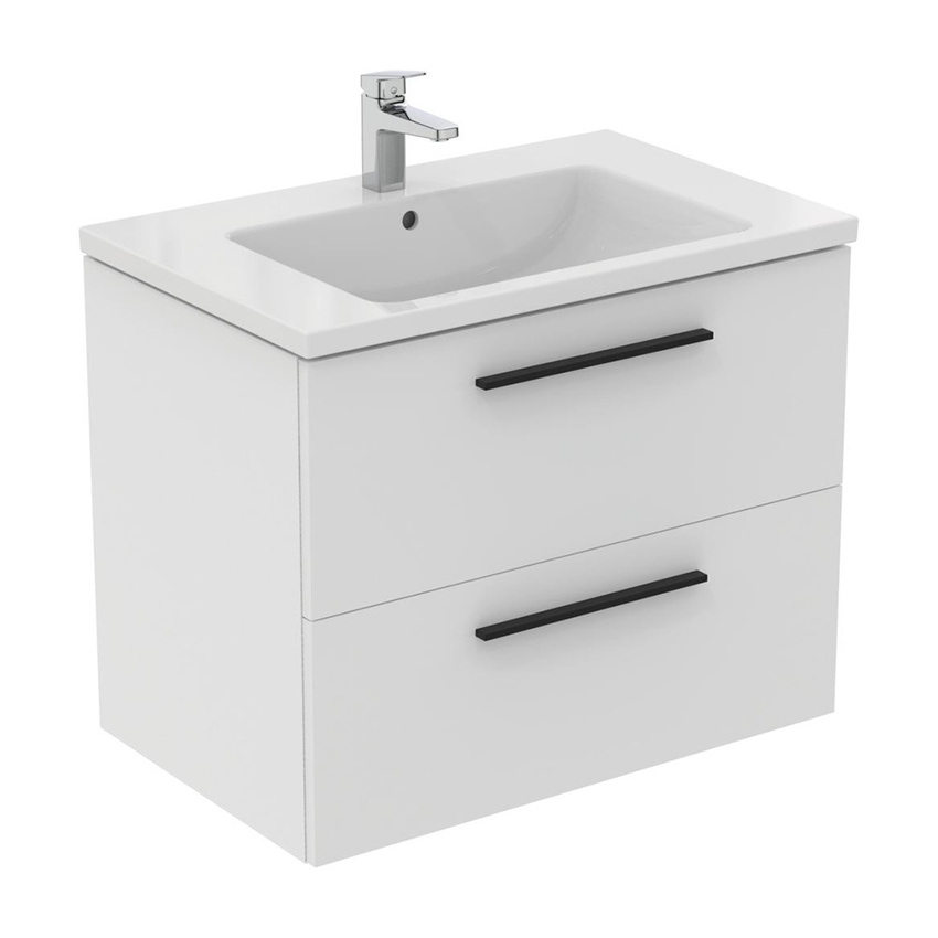 Immagine di Ideal Standard I.LIFE B set L.80 cm con mobile sottolavabo, colore bianco finitura opaco, lavabo, colore bianco finitura lucido, specchio rettangolare T5272DU+T460401