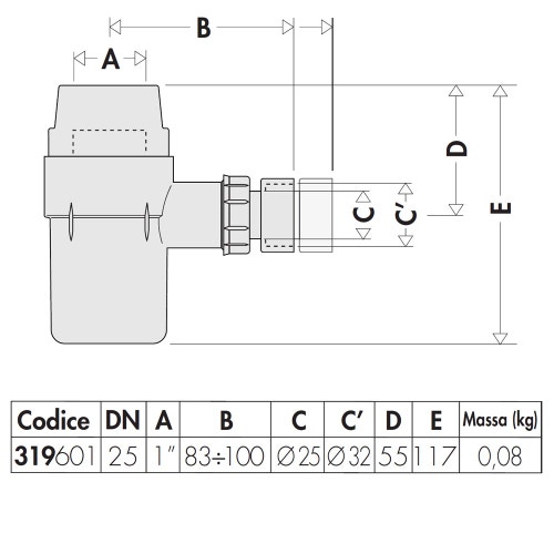 Immagine di Caleffi Sifone di scarico per gruppi di sicurezza serie 5261 319601