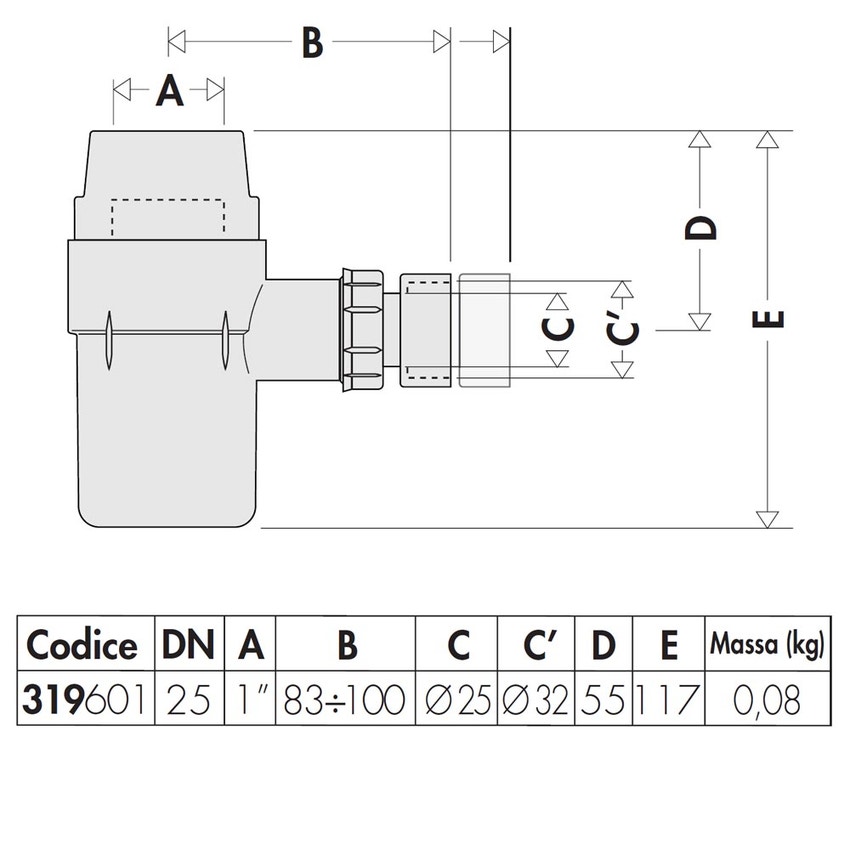 Immagine di Caleffi Sifone di scarico per gruppi di sicurezza serie 5261 319601