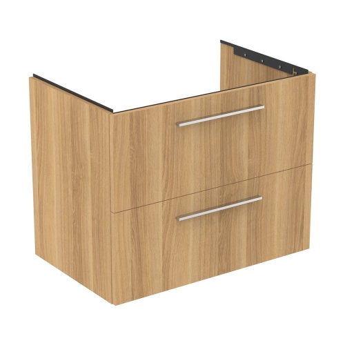 Immagine di Ideal Standard I.LIFE B set L.80 cm con mobile sottolavabo, finitura quercia chiara, lavabo, colore bianco finitura lucido, specchio rettangolare T5272NX+T460401