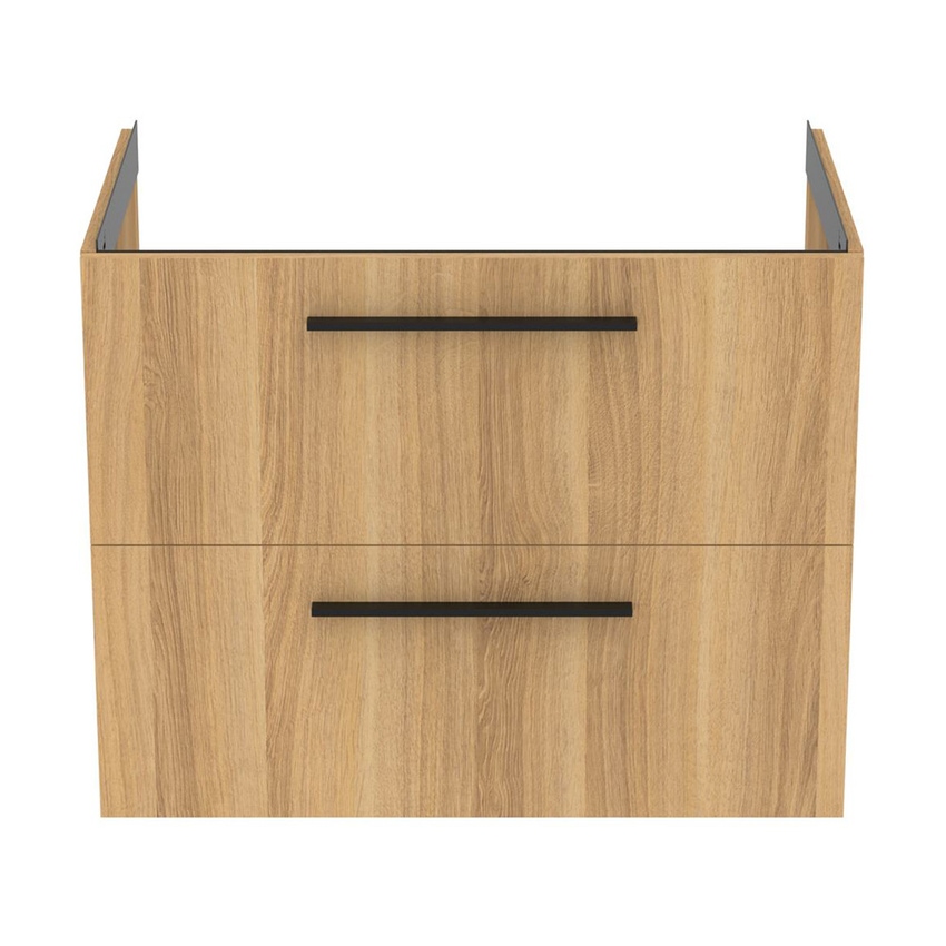 Immagine di Ideal Standard I.LIFE B set L.80 cm con mobile sottolavabo, finitura quercia chiara, lavabo, colore bianco finitura lucido, specchio rettangolare T5272NX+T460401