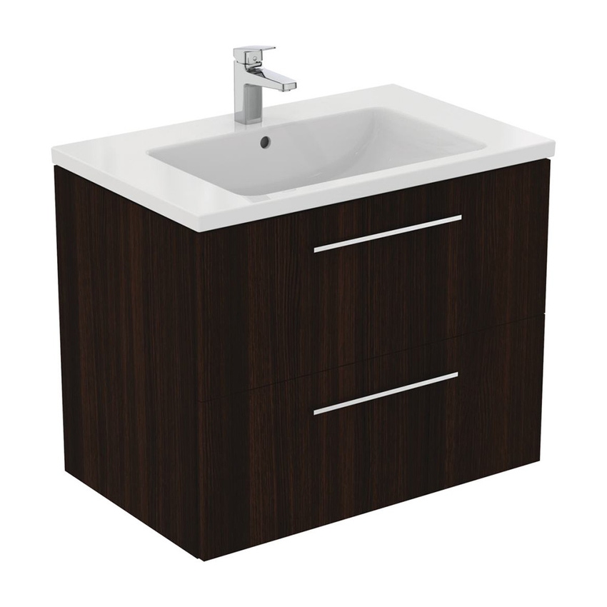 Immagine di Ideal Standard I.LIFE B mobile sottolavabo L.80 H.63 P.50.5 cm, con 2 cassetti esterni, interno colore antracite, finitura quercia scura T5272NW