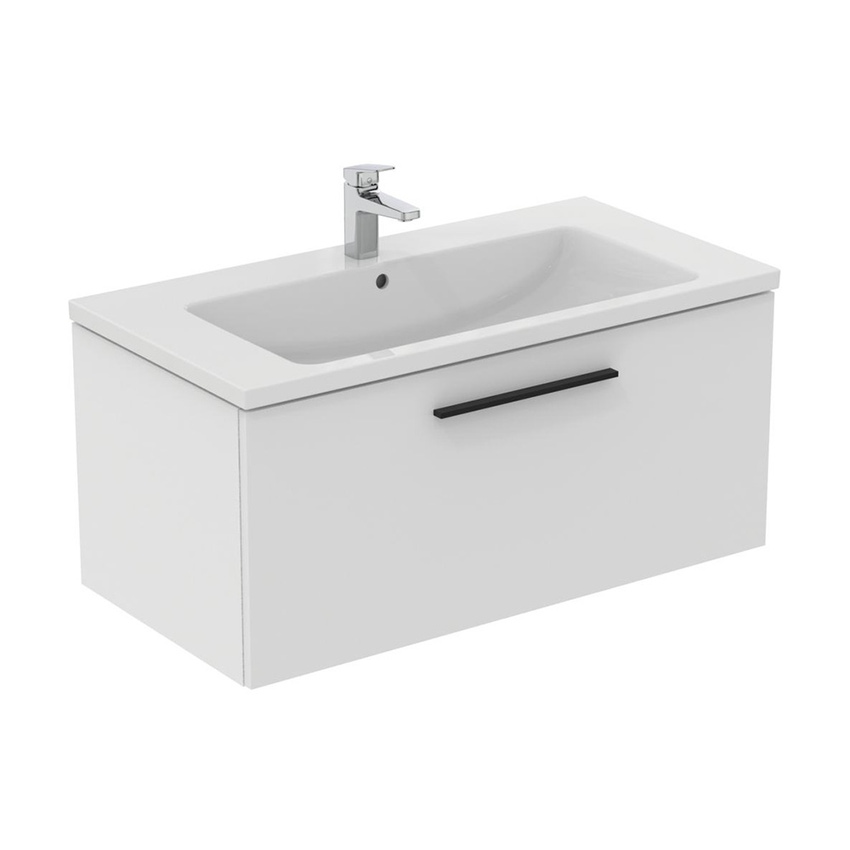 Immagine di Ideal Standard I.LIFE B mobile sottolavabo L.100 H.44 P.50.5 cm, con un cassetto esterno, interno colore antracite, colore bianco finitura opaco T5275DU