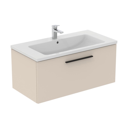 Immagine di Ideal Standard I.LIFE B set L.100 cm con mobile sottolavabo, colore sabbia finitura opaco, lavabo, colore bianco finitura lucido, specchio rettangolare T5275NF+T460301