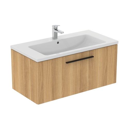 Immagine di Ideal Standard I.LIFE B mobile sottolavabo L.100 H.44 P.50.5 cm, con un cassetto esterno, interno colore antracite, finitura quercia chiara T5275NX