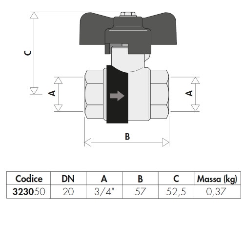 Immagine di Caleffi BALLSTOP - Valvola a sfera con ritegno incorporato. Manopola a farfalla. Attacchi femmina - femmina 3/4" 323050