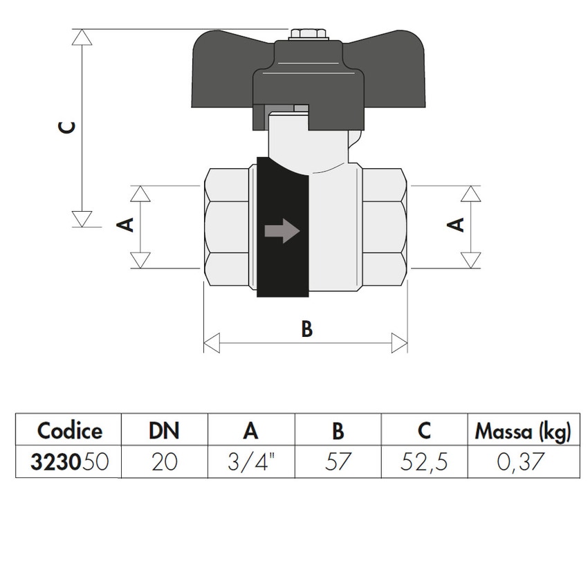 Immagine di Caleffi BALLSTOP - Valvola a sfera con ritegno incorporato. Manopola a farfalla. Attacchi femmina - femmina 3/4" 323050