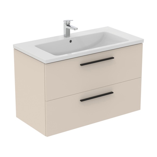 Immagine di Ideal Standard I.LIFE B mobile sottolavabo L.100 H.63 P.50.5 cm, con 2 cassetti esterni, interno colore antracite, colore sabbia finitura opaco T5276NF