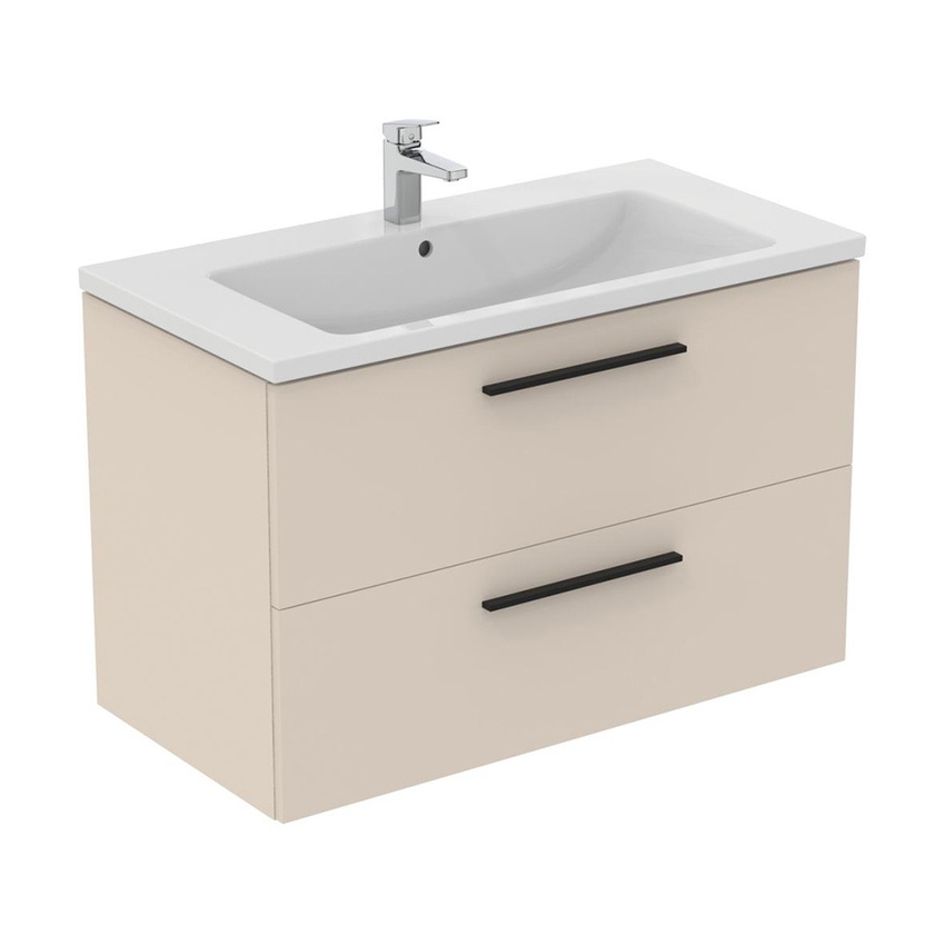 Immagine di Ideal Standard I.LIFE B mobile sottolavabo L.100 H.63 P.50.5 cm, con 2 cassetti esterni, interno colore antracite, colore sabbia finitura opaco T5276NF