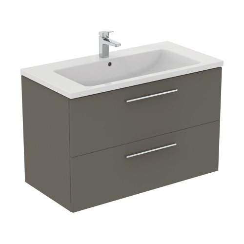 Immagine di Ideal Standard I.LIFE B mobile sottolavabo L.100 H.63 P.50.5 cm, con 2 cassetti esterni, interno colore antracite, colore grigio quarzo finitura opaco T5276NG