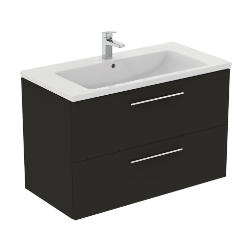 Immagine di Ideal Standard I.LIFE B mobile sottolavabo L.100 H.63 P.50.5 cm, con 2 cassetti esterni, interno colore antracite, colore grigio carbonio finitura opaco T5276NV