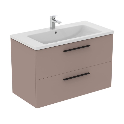 Immagine di Ideal Standard I.LIFE B mobile sottolavabo L.100 H.63 P.50.5 cm, con 2 cassetti esterni, interno colore antracite, colore greige finitura opaco T5276NH