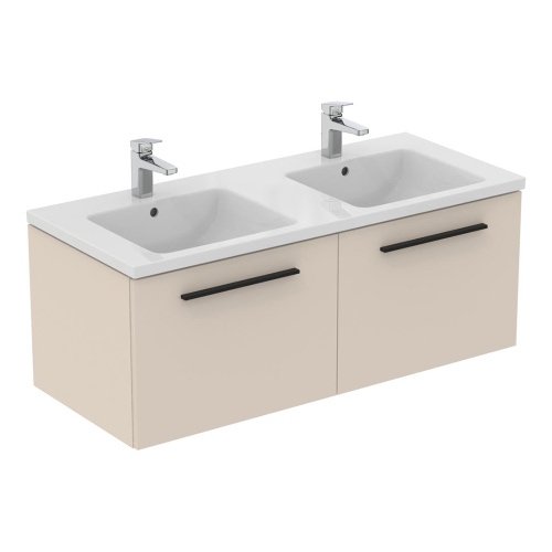 Immagine di Ideal Standard I.LIFE B set L.120 cm con mobile sottolavabo, colore sabbia finitura opaco, lavabo, colore bianco finitura lucido, specchio rettangolare T5277NF+T460201