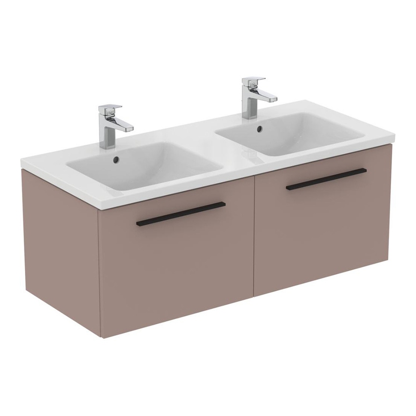 Immagine di Ideal Standard I.LIFE B set L.120 cm con mobile sottolavabo, colore greige finitura opaco, lavabo, colore bianco finitura lucido, specchio rettangolare T5277NH+T460201