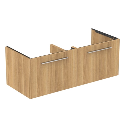 Immagine di Ideal Standard I.LIFE B set L.120 cm con mobile sottolavabo, finitura quercia chiara, lavabo, colore bianco finitura lucido, specchio rettangolare T5277NX+T460201