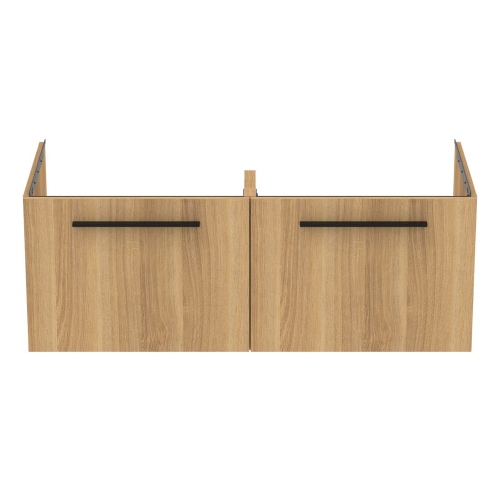 Immagine di Ideal Standard I.LIFE B set L.120 cm con mobile sottolavabo, finitura quercia chiara, lavabo, colore bianco finitura lucido, specchio rettangolare T5277NX+T460201