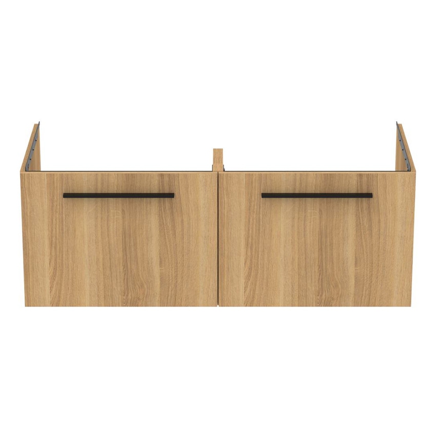 Immagine di Ideal Standard I.LIFE B set L.120 cm con mobile sottolavabo, finitura quercia chiara, lavabo, colore bianco finitura lucido, specchio rettangolare T5277NX+T460201