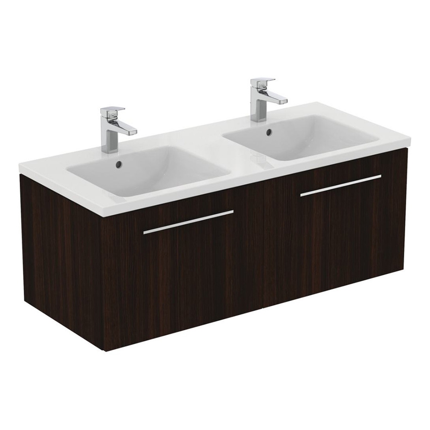 Immagine di Ideal Standard I.LIFE B mobile sottolavabo L.120 H.44 P.50.5 cm, con 2 cassetti esterni, interno colore antracite, finitura quercia scura T5277NW