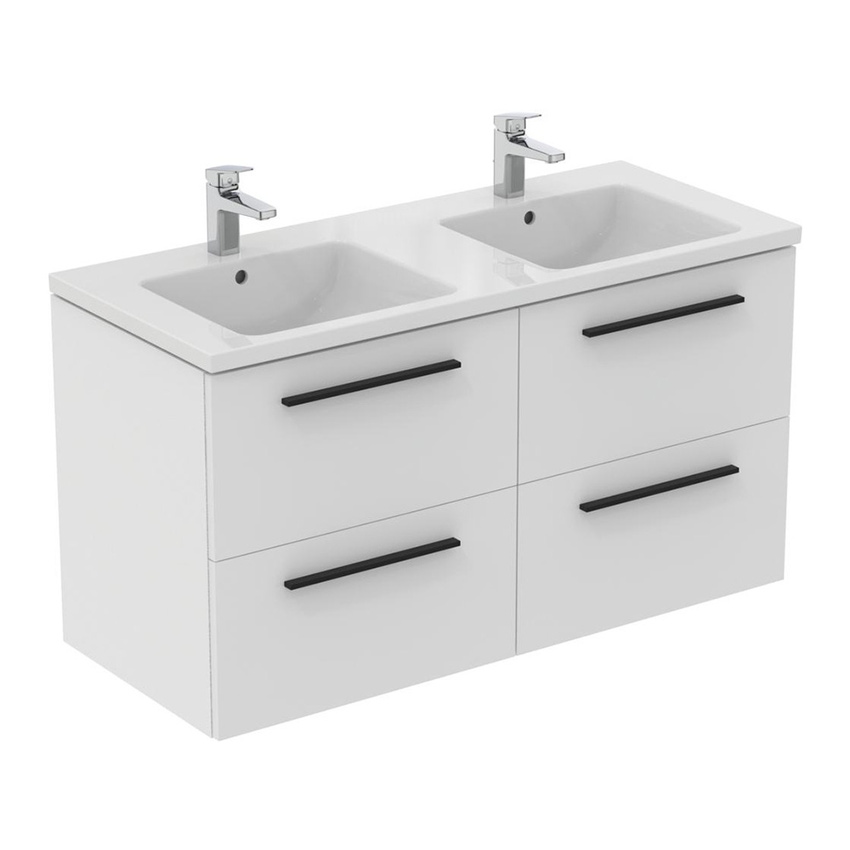 Immagine di Ideal Standard I.LIFE B mobile sottolavabo L.120 H.63 P.50.5 cm, con 4 cassetti esterni, interno colore antracite, colore bianco finitura opaco T5278DU