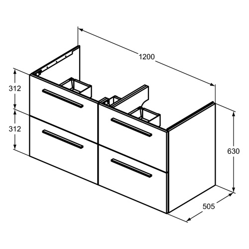 Immagine di Ideal Standard I.LIFE B mobile sottolavabo L.120 H.63 P.50.5 cm, con 4 cassetti esterni, interno colore antracite, colore grigio quarzo finitura opaco T5278NG