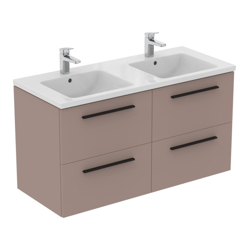 Immagine di Ideal Standard I.LIFE B set L.120 cm con mobile sottolavabo, colore greige finitura opaco, lavabo colore bianco finitura lucido, specchio rettangolare T5278NH+T460201