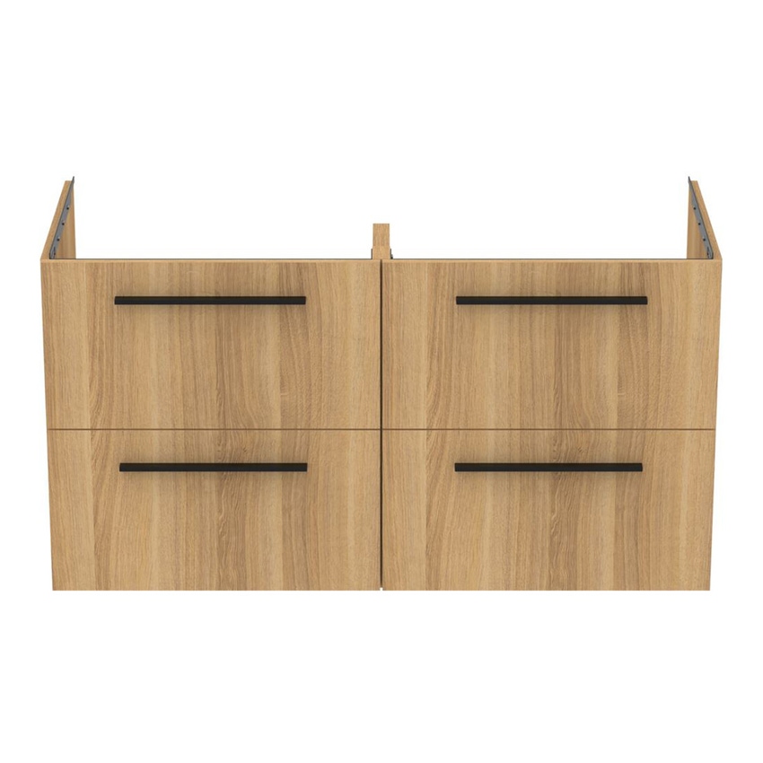 Immagine di Ideal Standard I.LIFE B set L.120 cm con mobile sottolavabo, finitura quercia chiara, lavabo colore bianco finitura lucido, specchio rettangolare T5278NX+T460201