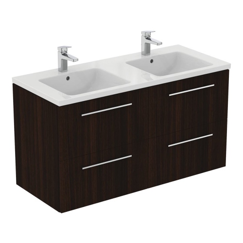Immagine di Ideal Standard I.LIFE B set L.120 cm con mobile sottolavabo, finitura quercia scura, lavabo colore bianco finitura lucido, specchio rettangolare T5278NW+T460201