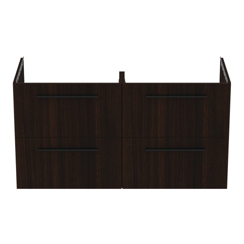 Immagine di Ideal Standard I.LIFE B set L.120 cm con mobile sottolavabo, finitura quercia scura, lavabo colore bianco finitura lucido, specchio rettangolare T5278NW+T460201