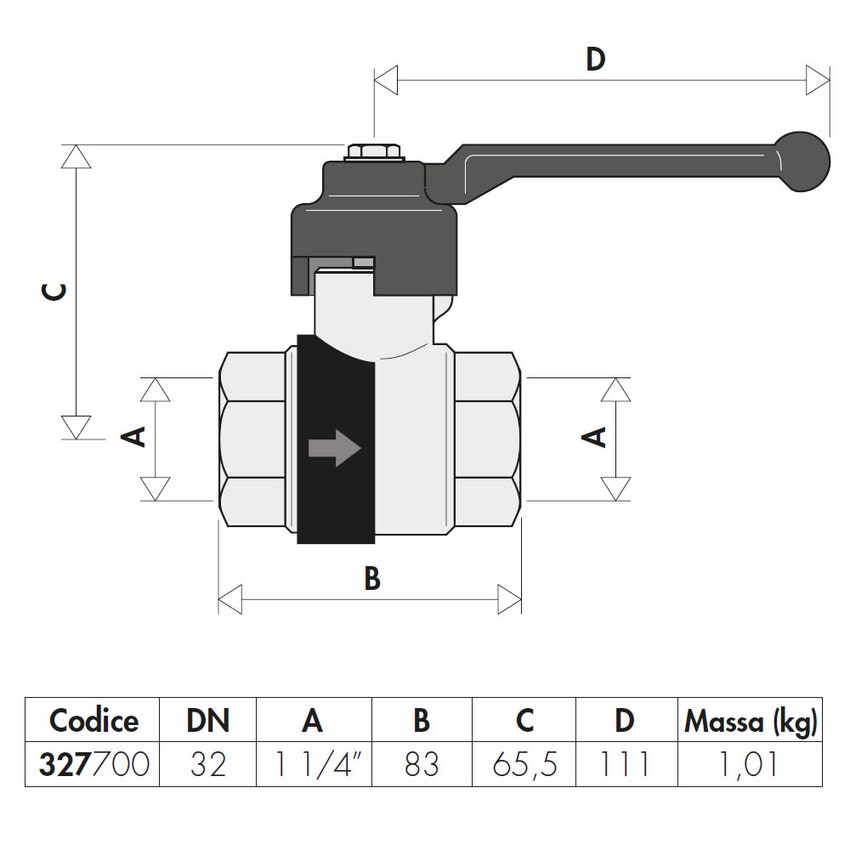Immagine di Caleffi Valvola a sfera con ritegno incorporato 1" 1/4 manopola a leva 327700