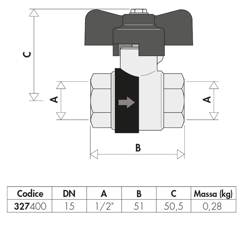 Immagine di Caleffi Valvola a sfera con ritegno incorporato 1/2" manopola a farfalla 327400