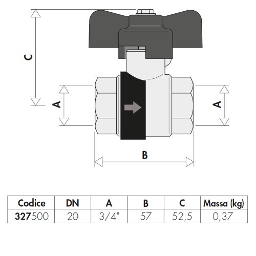 Immagine di Caleffi Valvola a sfera con ritegno incorporato 3/4" manopola a farfalla 327500